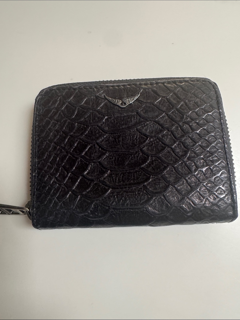 Zadig & Voltaire Black Croc-Embossed Zip Card Holder